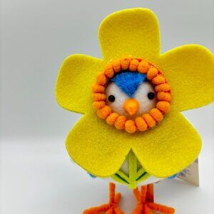 Plush Blue Bird in Yellow Felt Flower Holiday Decor